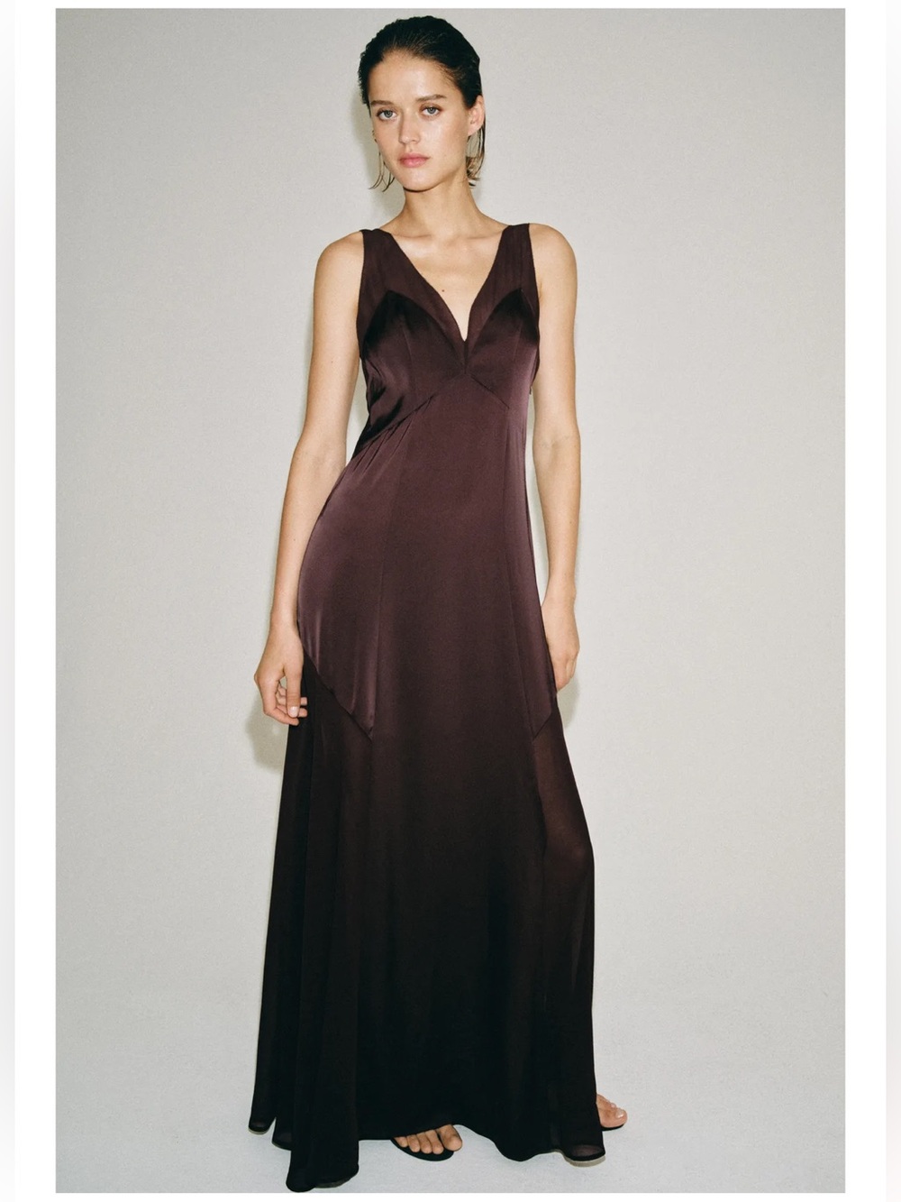 ZARA SATIN EFFECT LONG DRESS